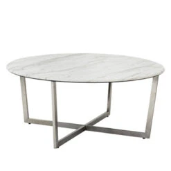 Paige Round Coffee Table - White/Stainless Steel -CozyNest Store 010199012 2 15917.1690292086.386.513