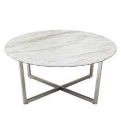 Paige Round Coffee Table - White/Stainless Steel -CozyNest Store 010199012 3 97468.1690292086.386.513