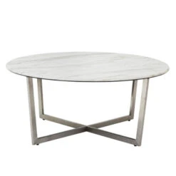 Paige Round Coffee Table - White/Stainless Steel -CozyNest Store 010199012 40820.1690292085.386.513